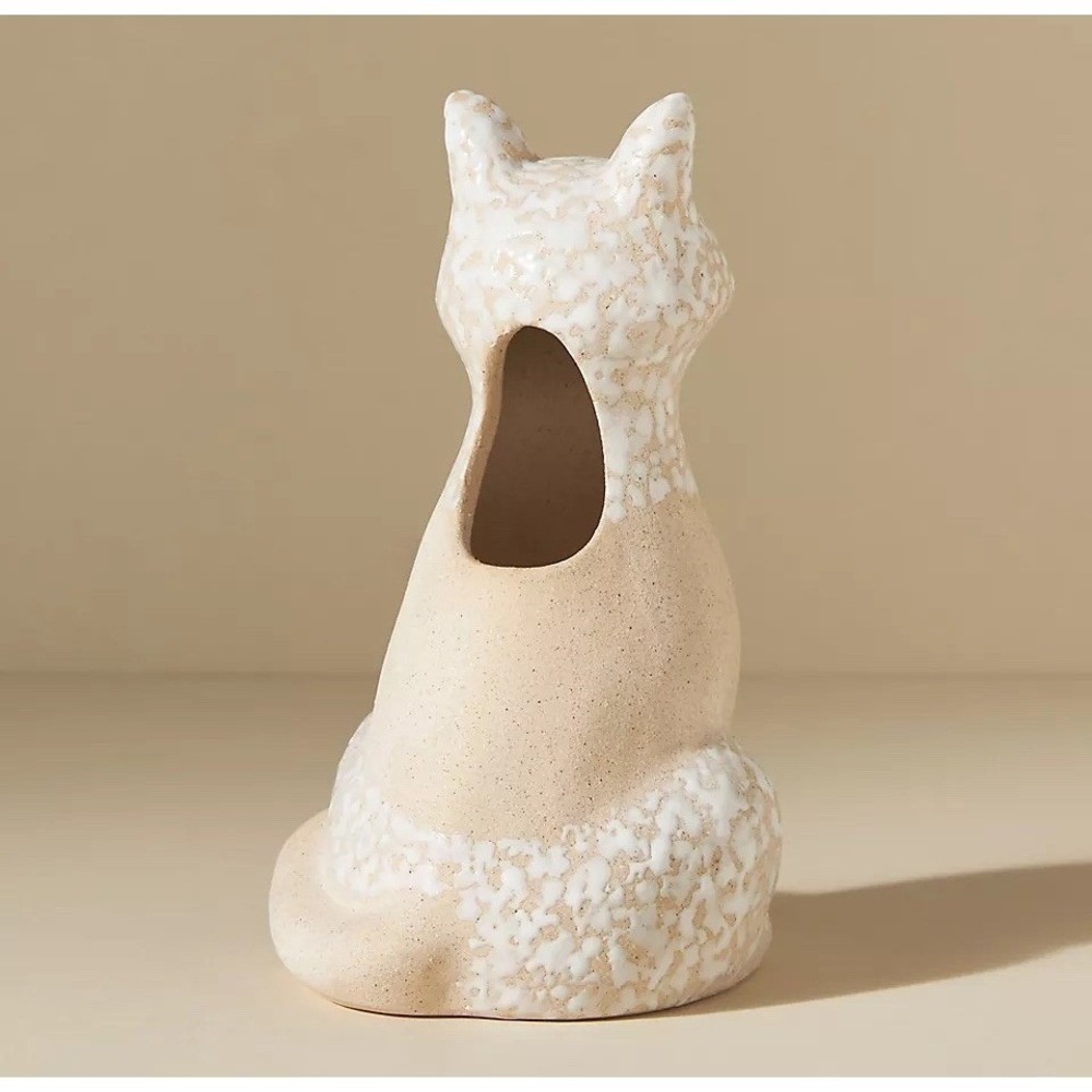Anthropologie Woodland Bud Vase Fox Whimsical Stoneware 5.75x4 Inch New In Box - Picture 2 of 13